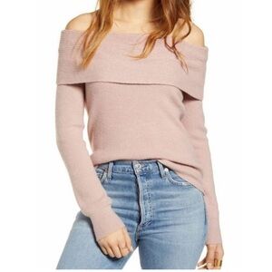 LEITH Dusty Pink Cowl Turtle Neck Ribbed Pullover Sweater